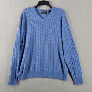 Daniel Bishop Cashmere V-Neck Sweater Medium Blue Cable Knit Men's L Loose Fit